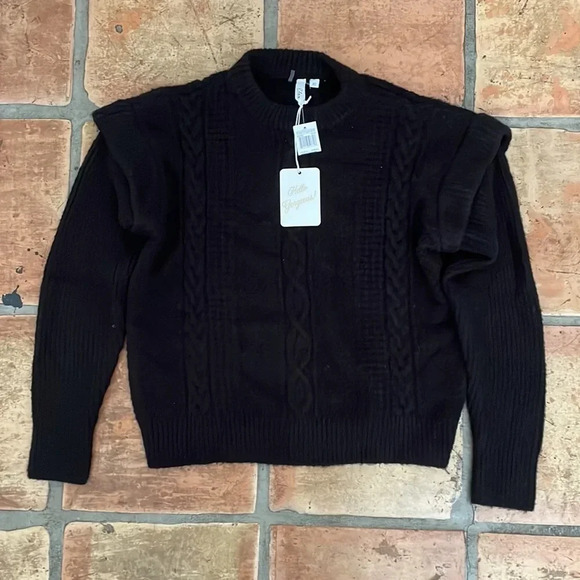 New ✨ ELAN Cable Knit Exaggerated Drop Shoulder Sweater Black Size XS MSRP$89 - Picture 2 of 8